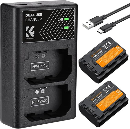 Ensemble batterie et chargeur K&F Concept – Pack de 2 – Compatible Sony A7III