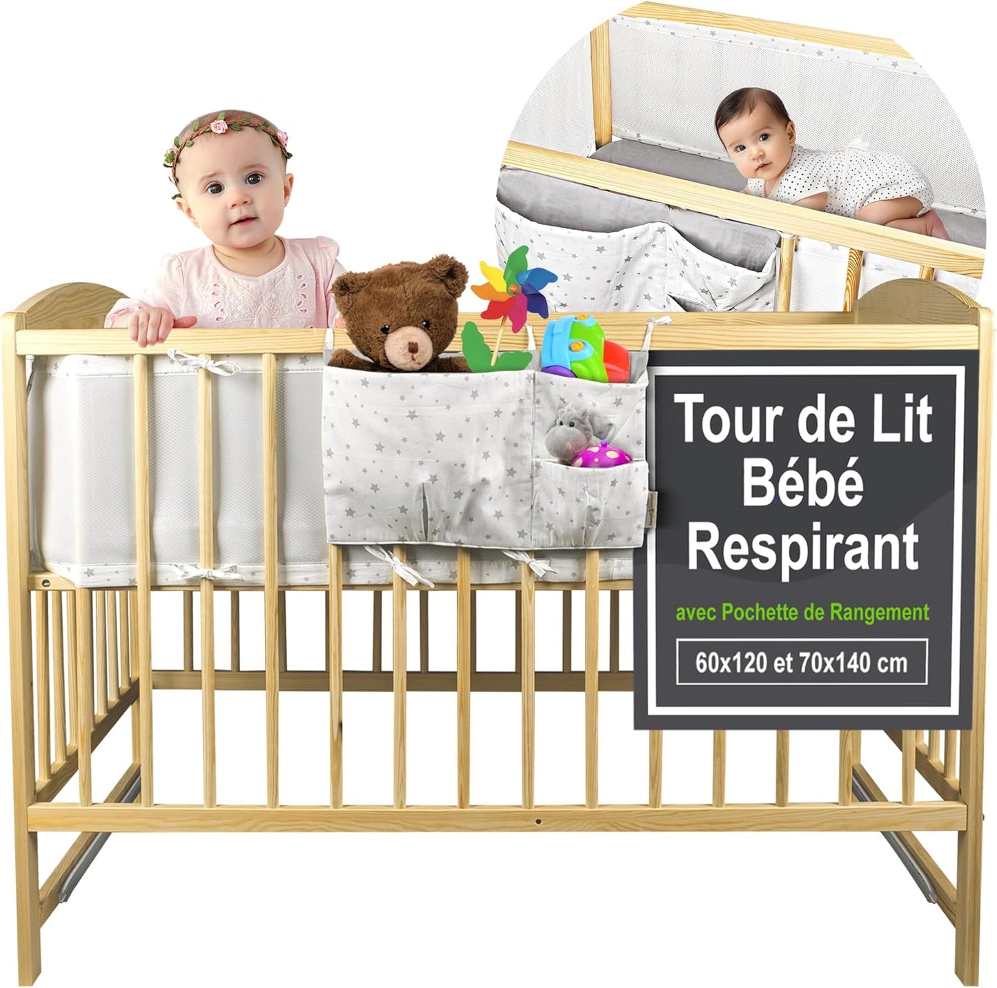 SweetComfort - Pare-chocs de Lit - Confort Respirant - Poche de Rangement – €25,99