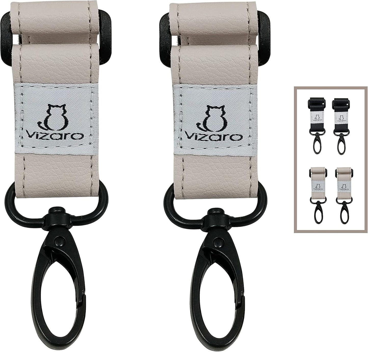 Vizaro - Crochets de Poussette - Haute Résistance - Cuir Éco Noir – €26,99