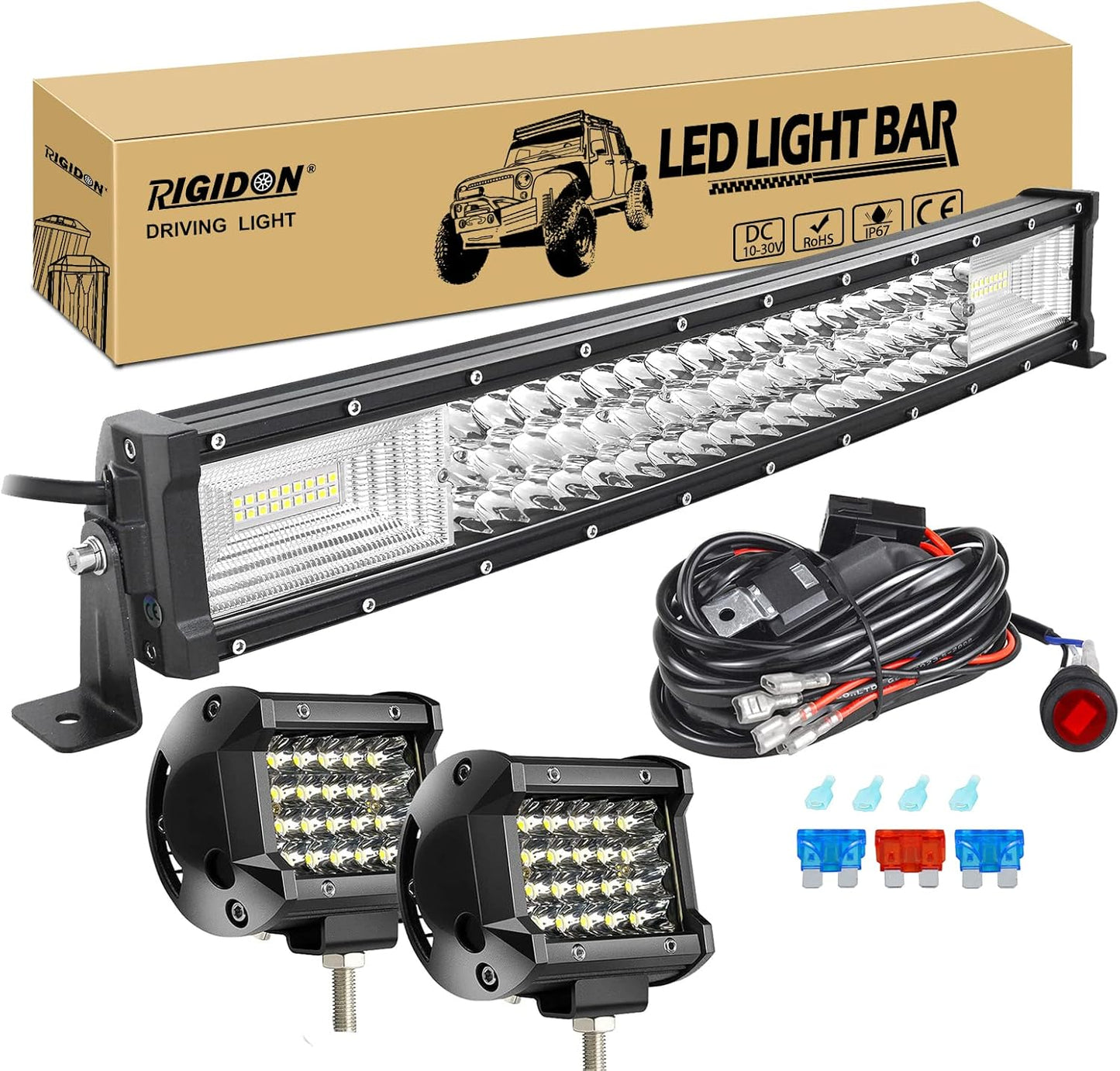 RIGIDON - Barre LED Courbée 270W - 22 pouces - 12V Kit Câblage – €57,99