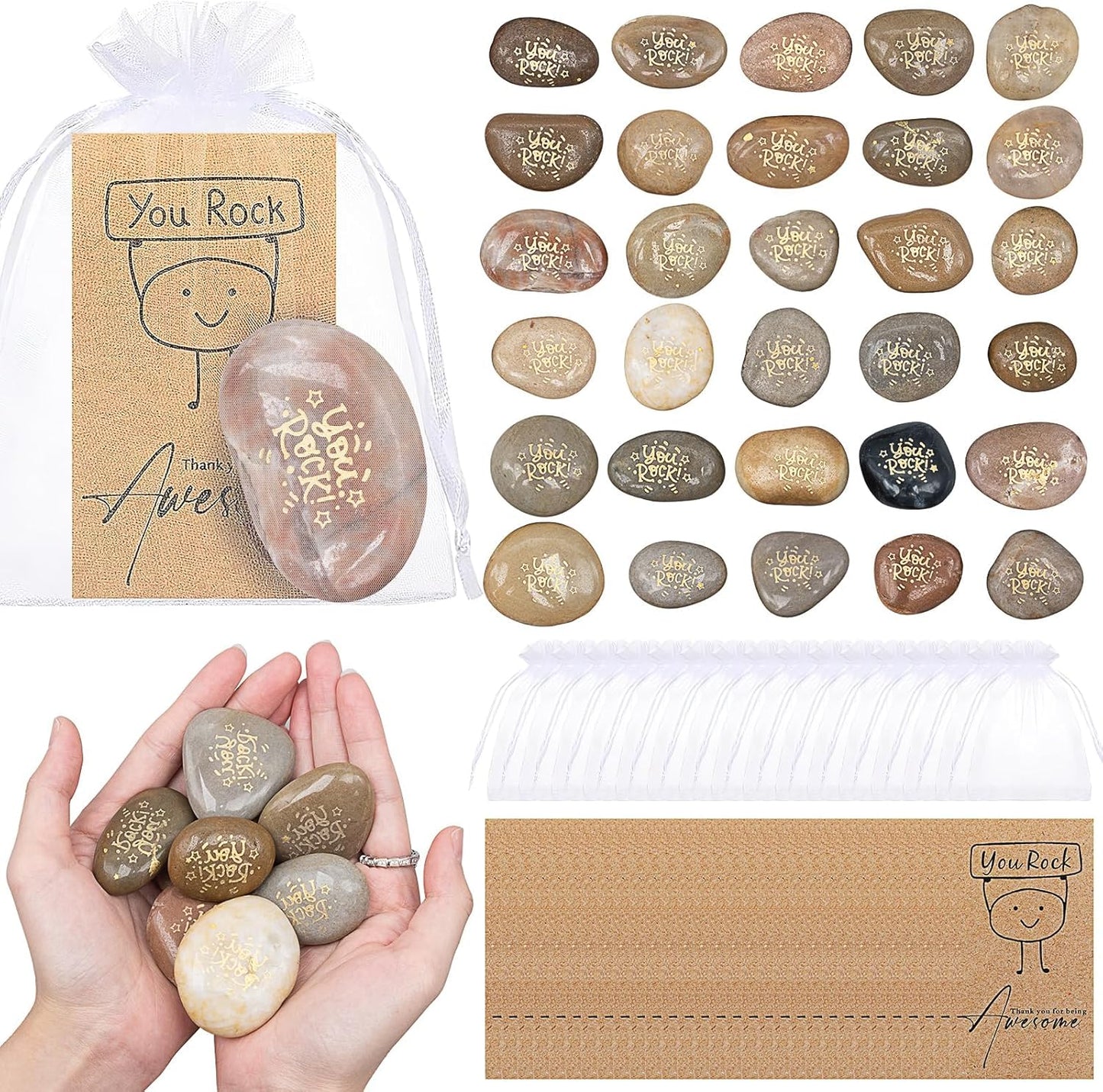 OJMHD - Pierres Gravées - Cadeaux Inspirants - Avec Cartes et Sacs – €19,62