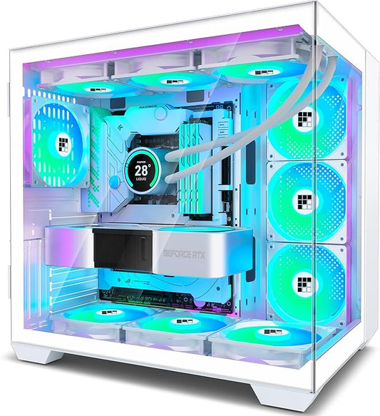Boîtier PC ATX Moyen Tour Blanc 7 Ventilateurs ARGB Verre Trempé