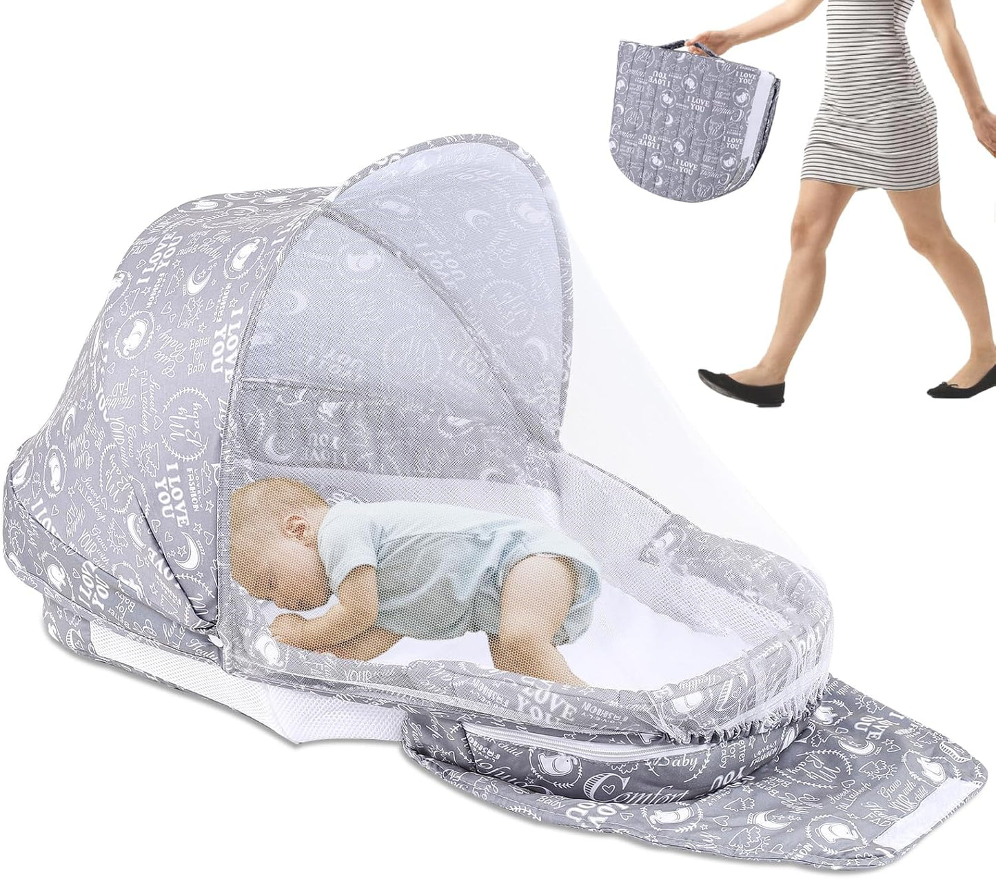 DJEDJEO - Lit de Voyage Bébé - Pliable - Avec Moustiquaire – €35,99