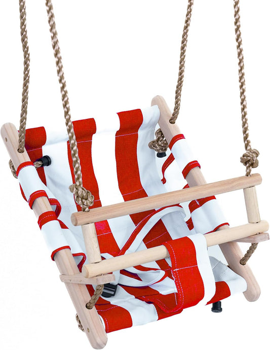Gartenpirat - Siège Balançoire Bébé - Bois et Tissu - Blanc/Rouge – €27,99