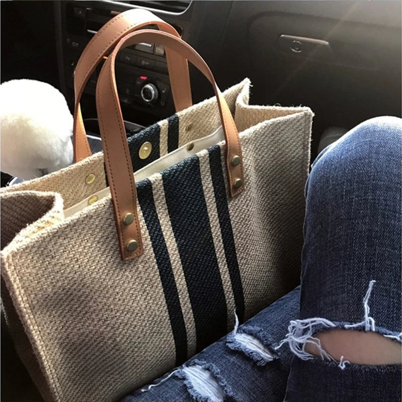 Élégance Rayée™ – Sac Cabas en Toile à Rayures, Style et Praticité